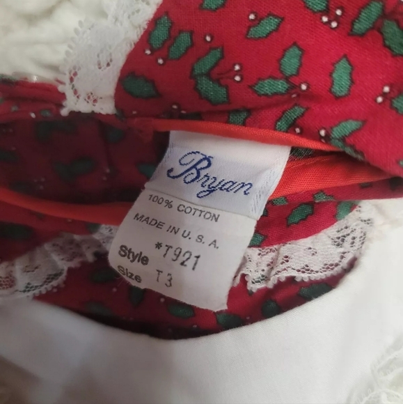 Vintage  Bryan Girls Dress  3 T Red White  2 Pieces Long Sleeves - Picture 4 of 4